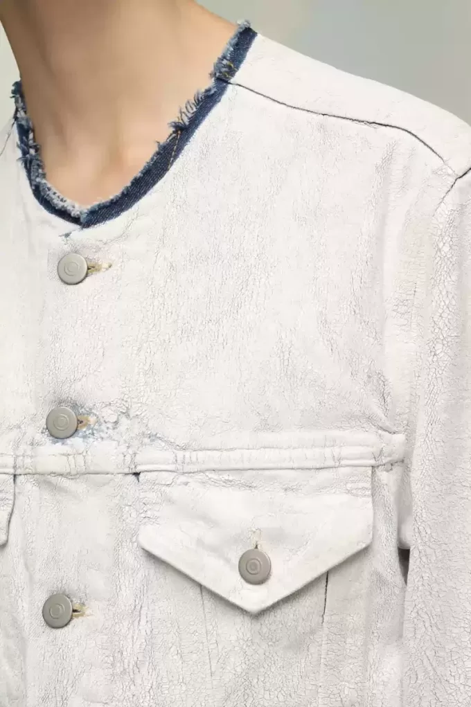 Cropped Collarless Denim Jacket Cropped Collarless Denim Jacket