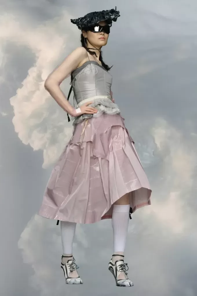 Laminated taffeta midi skirt
